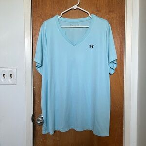 Under Armour light aqua Heatgear v-neck tee top shirt EUC 3X